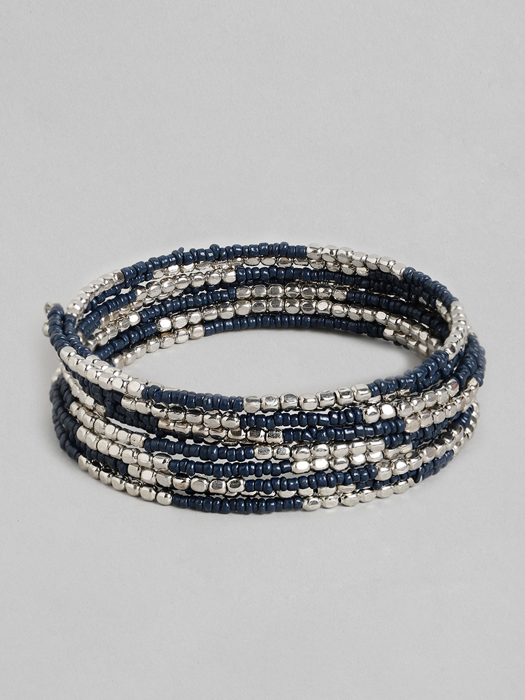 RICHEERA Women Blue & Silver-Toned Silver-Plated Bangle-Style Bracelet Price in India