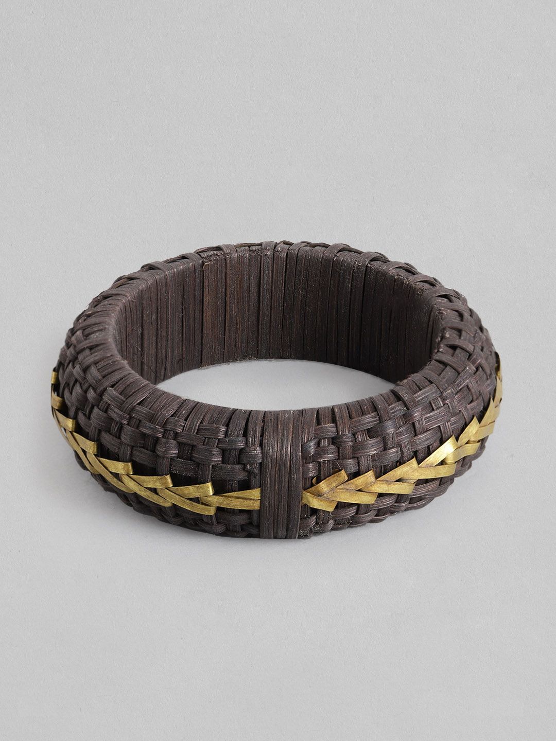 RICHEERA Women Black & Gold-Toned Wood Bangle-Style Bracelet Price in India