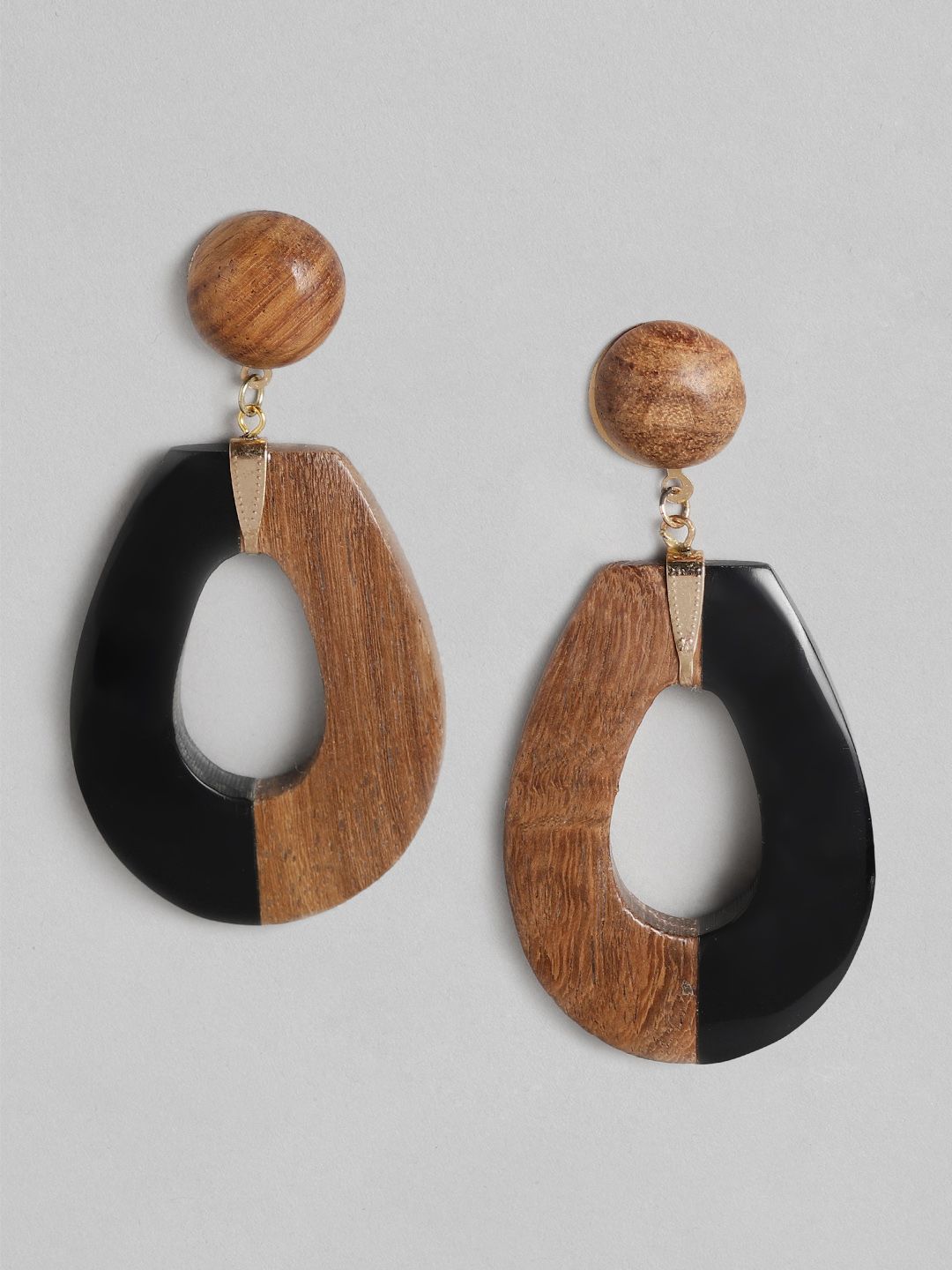 RICHEERA Black & Brown Teardrop Shaped Drop Earrings Price in India