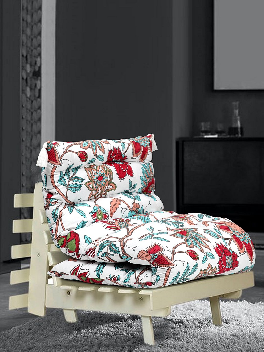 BLANC9 Multicoloured Printed Cotton With Hand Tucking Recyled Futon Chair Pads Price in India