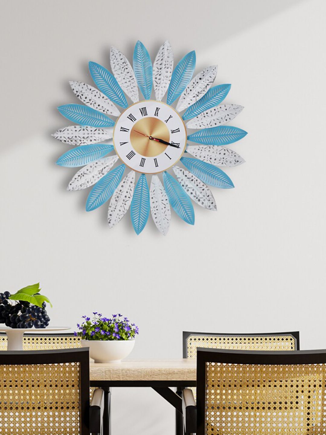 THE ARTMENT Blue & Grey Printed Floral Contemporary Wall Clock Price in India