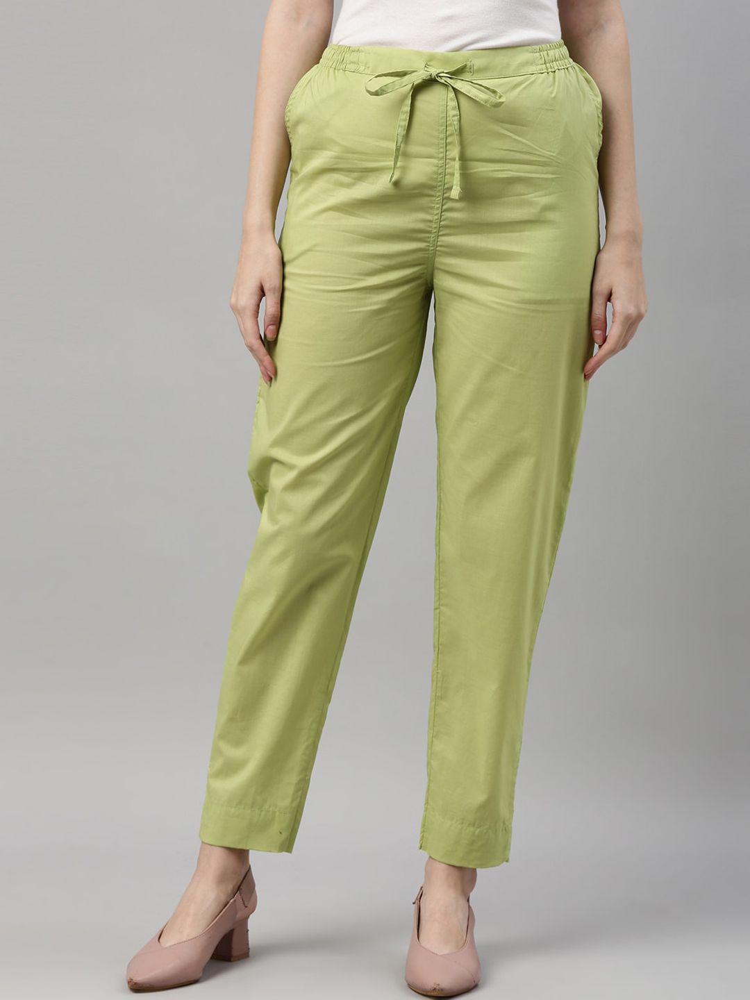 Go Colors Women Green Cotton Trousers Price in India