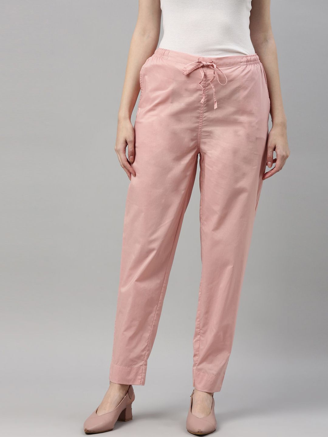 Go Colors Women Pink Cotton Trousers Price in India