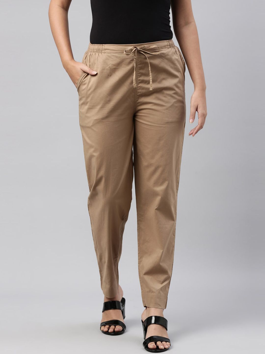 Go Colors Women Brown Cotton Trousers Price in India