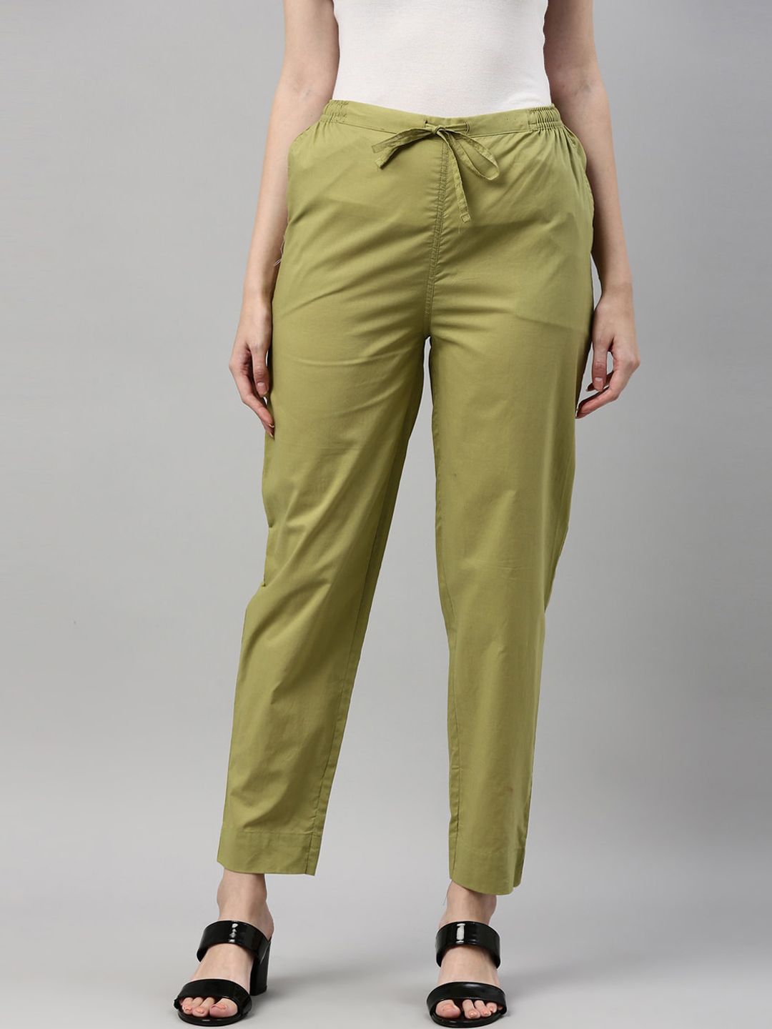 Go Colors Women Green Cotton Trousers Price in India