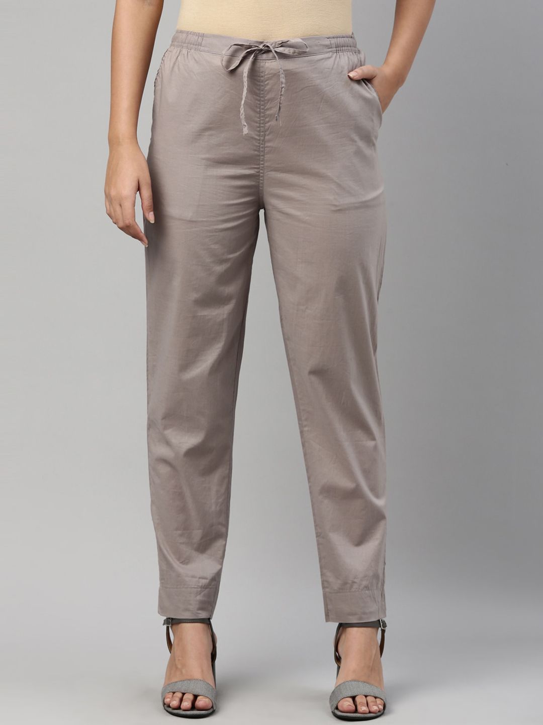 Go Colors Women Grey Cotton Trousers Price in India