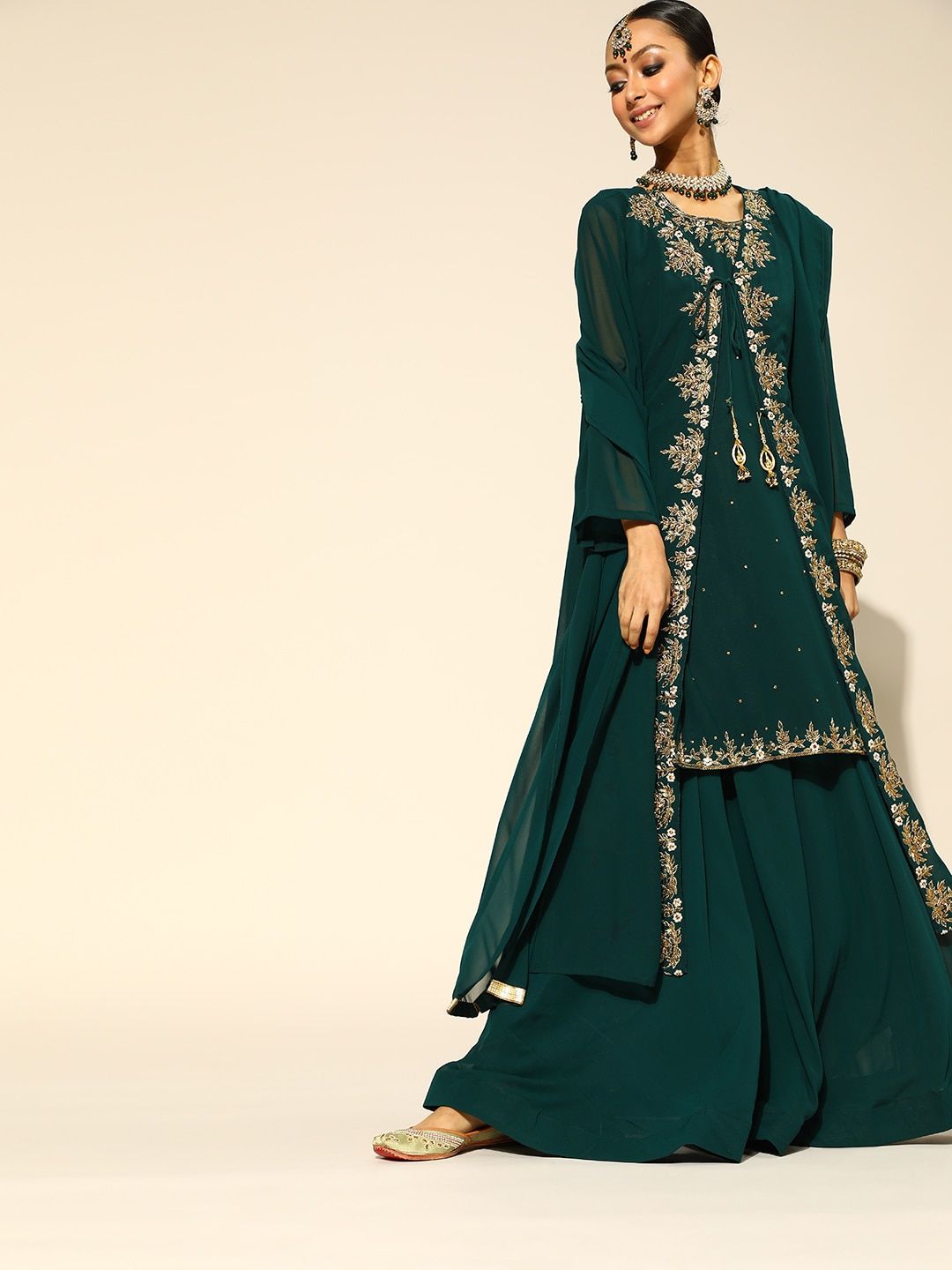 Chhabra 555 Teal Green Embroidered Zardozi Made To Measure Lehenga & Blouse with Dupatta