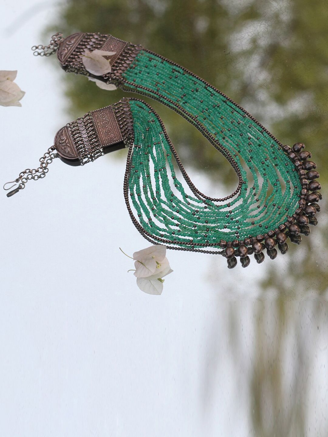 SANGEETA BOOCHRA Sea Green & Copper-Toned Silver Handcrafted Necklace Price in India