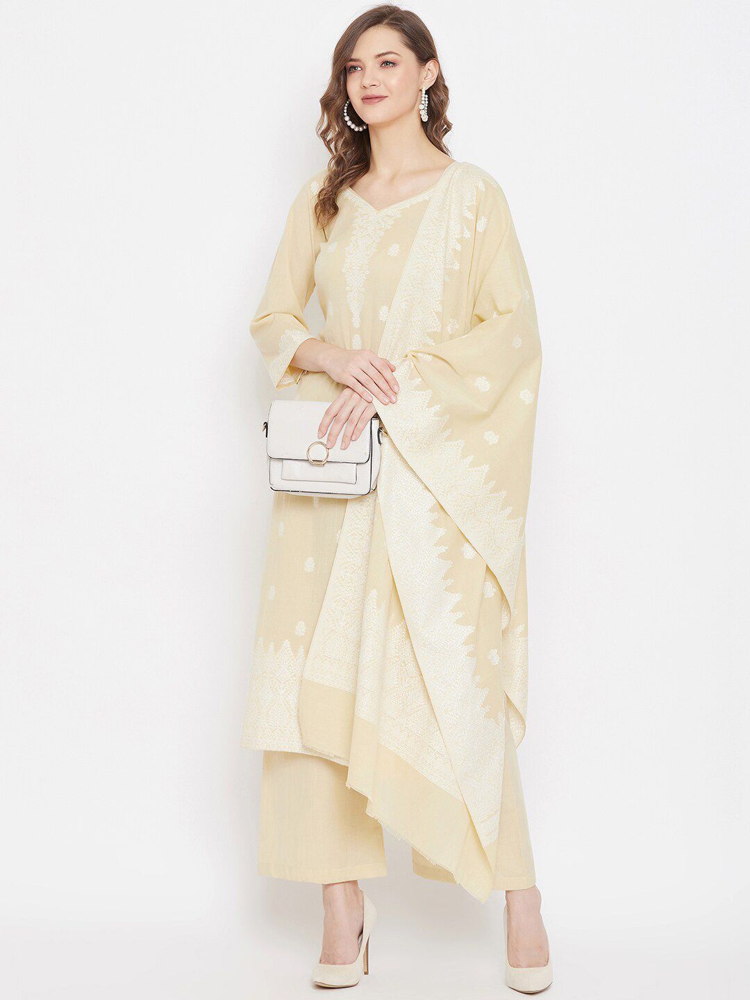 Safaa Women Light-Lemon Unstitched Cotton Jacquard Chikankari Dress Material Price in India