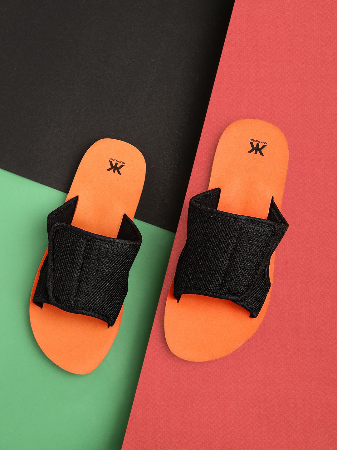 Kook N Keech Women Black & Orange Slip-On Flip-Flops Price in India