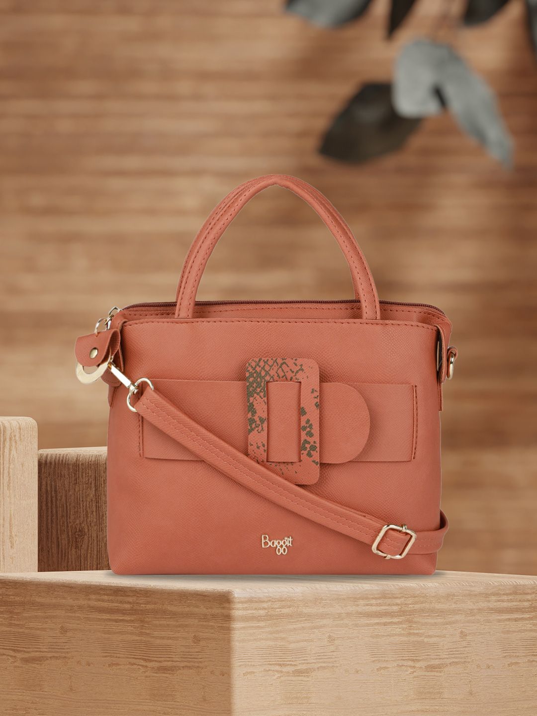 Baggit Rust Solid Synthetic Leather Regular Structured Shoulder Bag with Applique Price in India