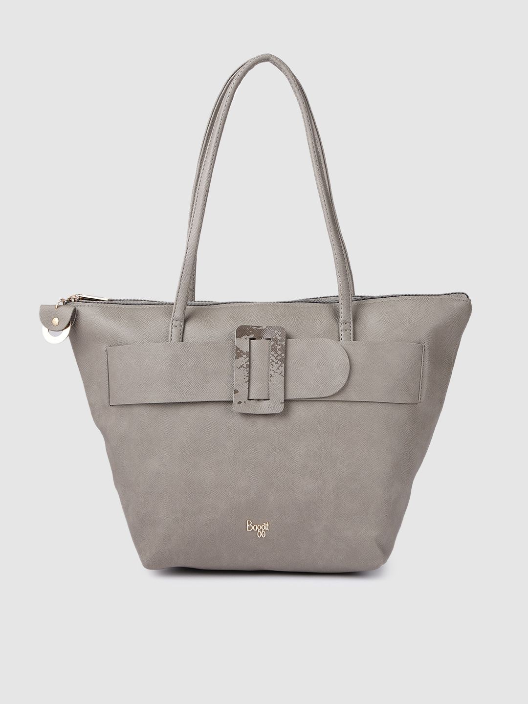 Baggit Grey Melange Solid Synthetic Leather Oversized Shopper Tote Bag with Applique Price in India