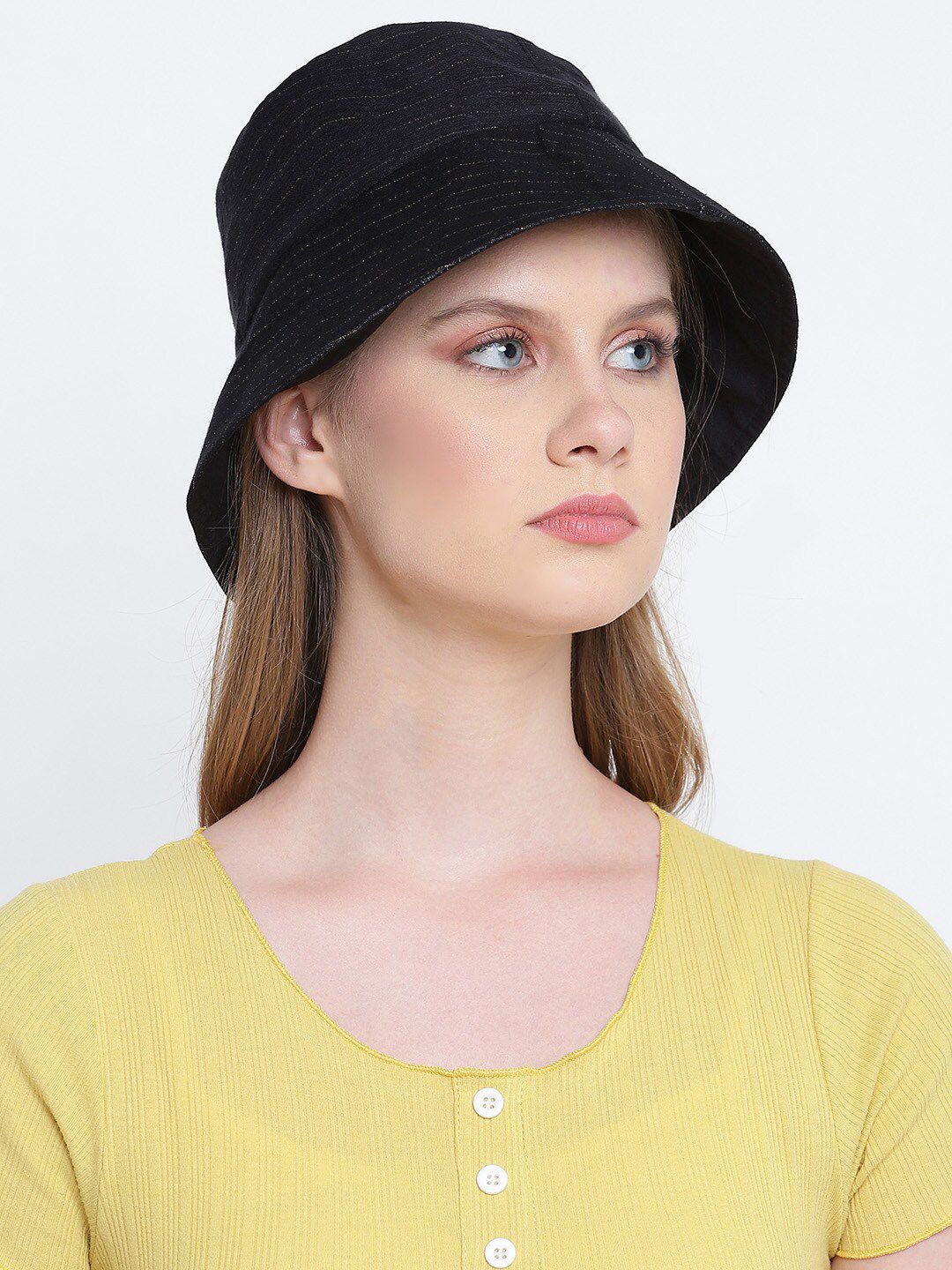 Oxolloxo Women Black & White Striped Reversible Bucket Hat Price in India
