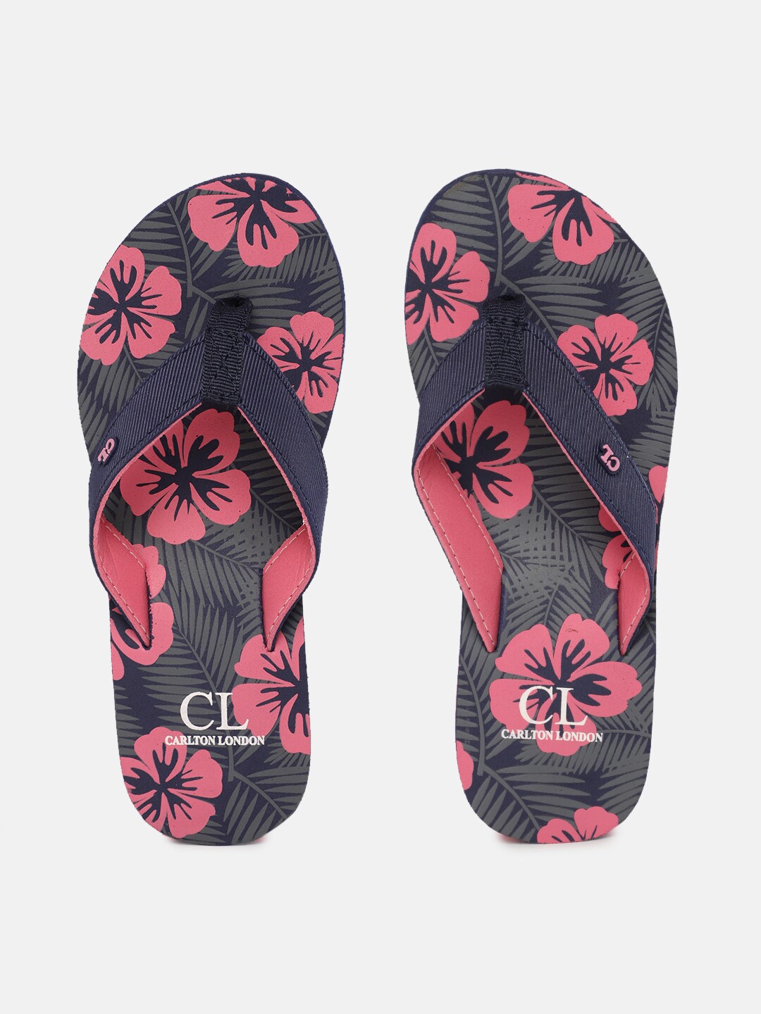 Carlton London Women Navy Blue & Pink Floral Print Thong Flip-Flops Price in India