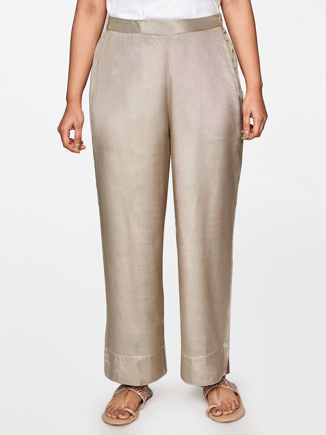 Global Desi Women Grey Straight Fit Parallel Trousers Price in India