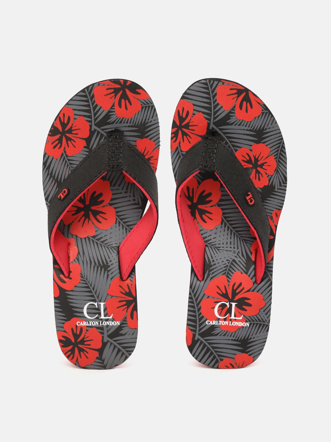 Carlton London Women Black & Red Floral Print Thong Flip-Flops Price in India