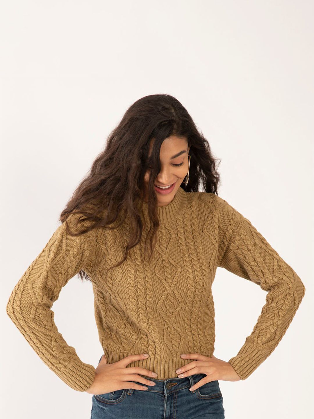 Zink London Women Beige Crop Pullover Price in India