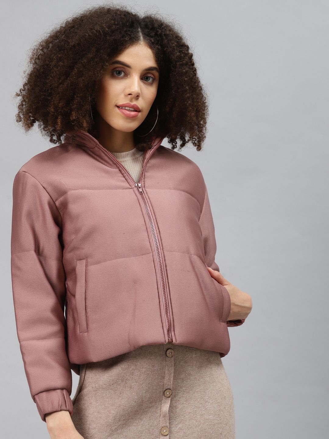 plusS Women Pink Padded Jacket Price in India