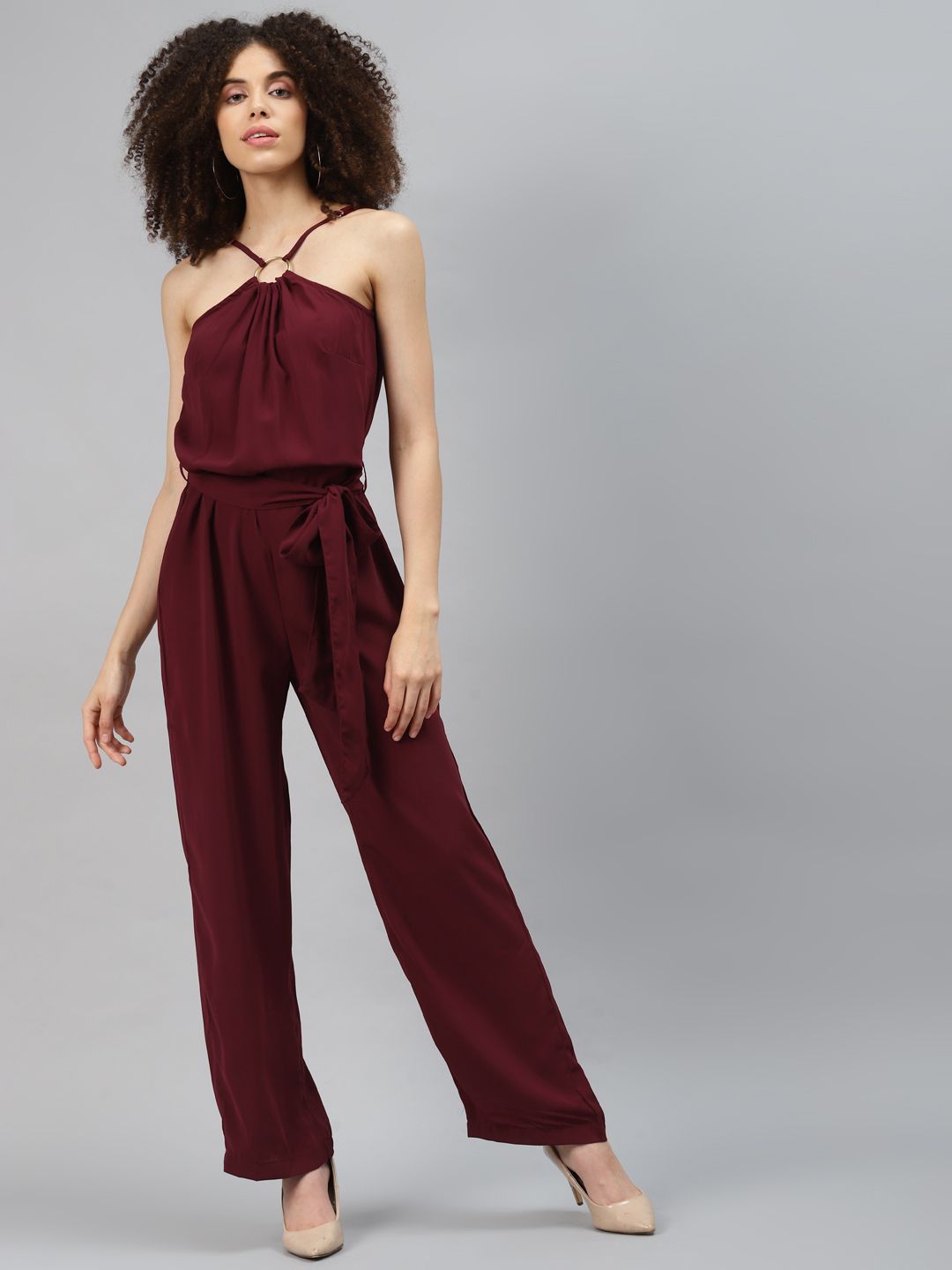 plusS Burgundy Strapless Basic Jumpsuit Price in India