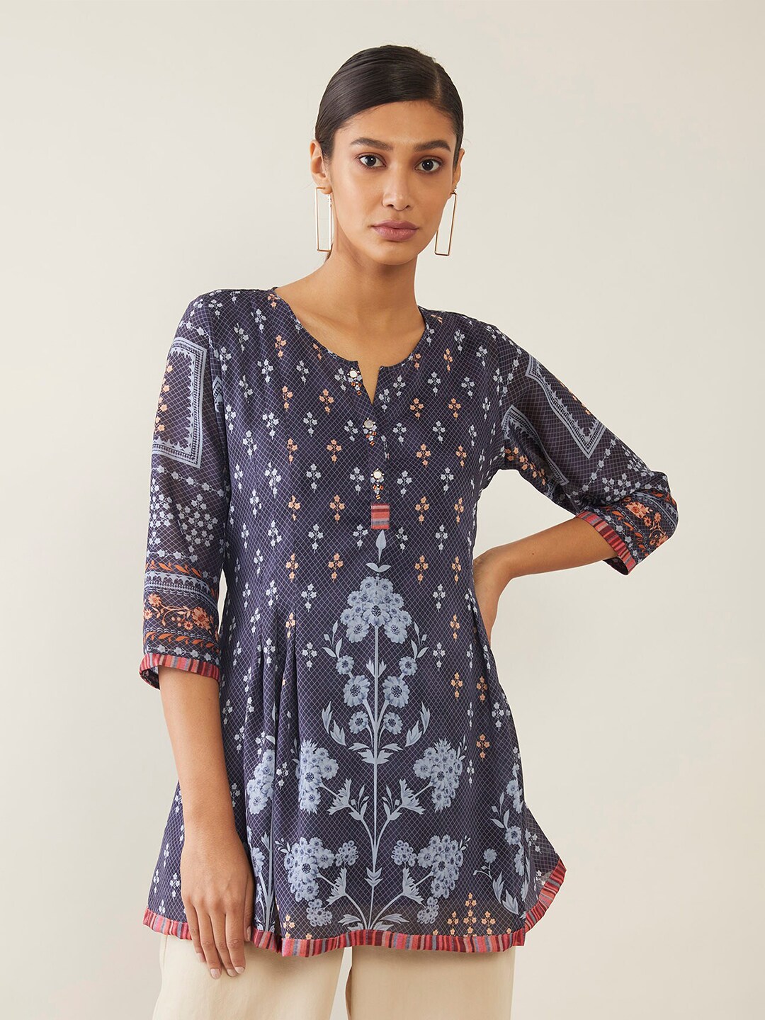 Soch Blue & Grey Georgette Printed Tunic Price in India