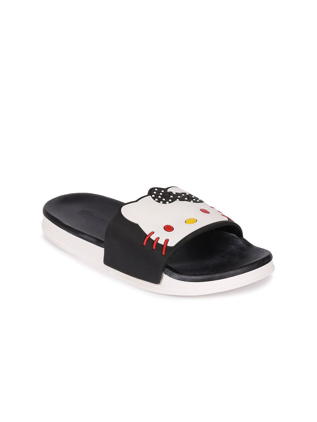 Longwalk Women Black & White Hello Kitty Printed Sliders Price in India