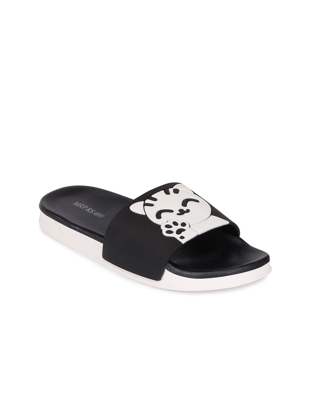 Longwalk Women Black & White Printed Sliders Price in India