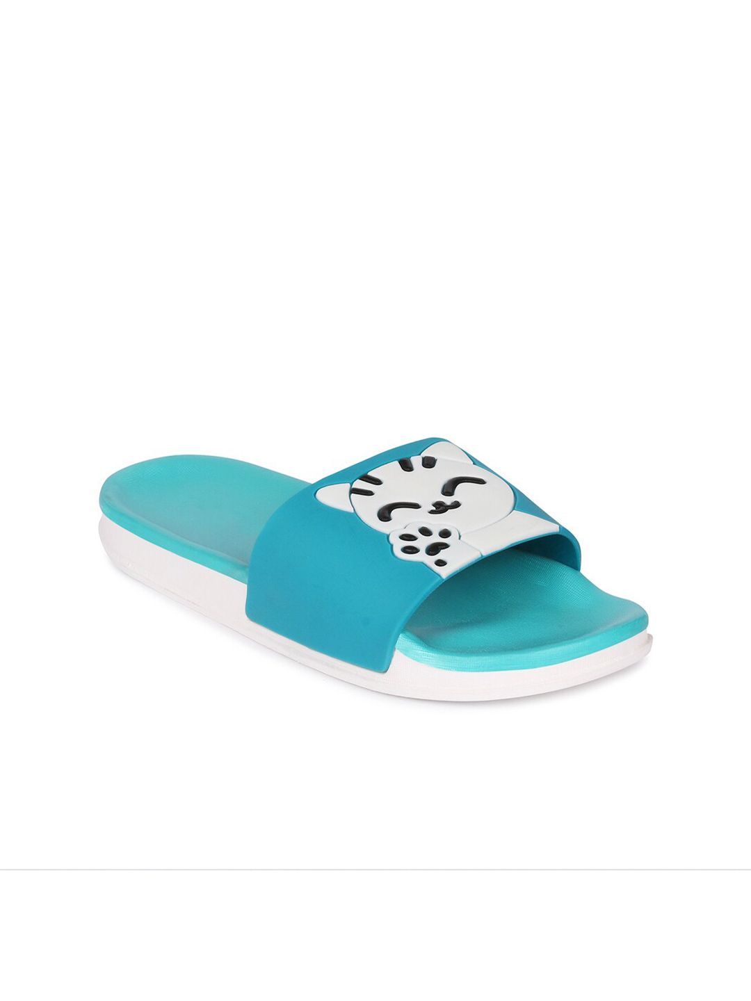 Longwalk Women Turquoise Blue & White Printed Sliders Price in India