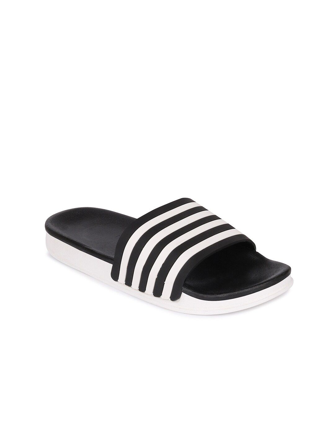 Longwalk Women Black & White Striped Sliders Price in India