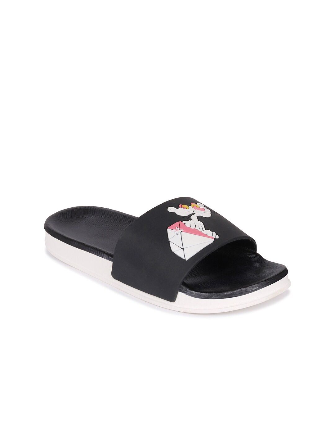 Longwalk Women Black & White Printed Sliders Price in India