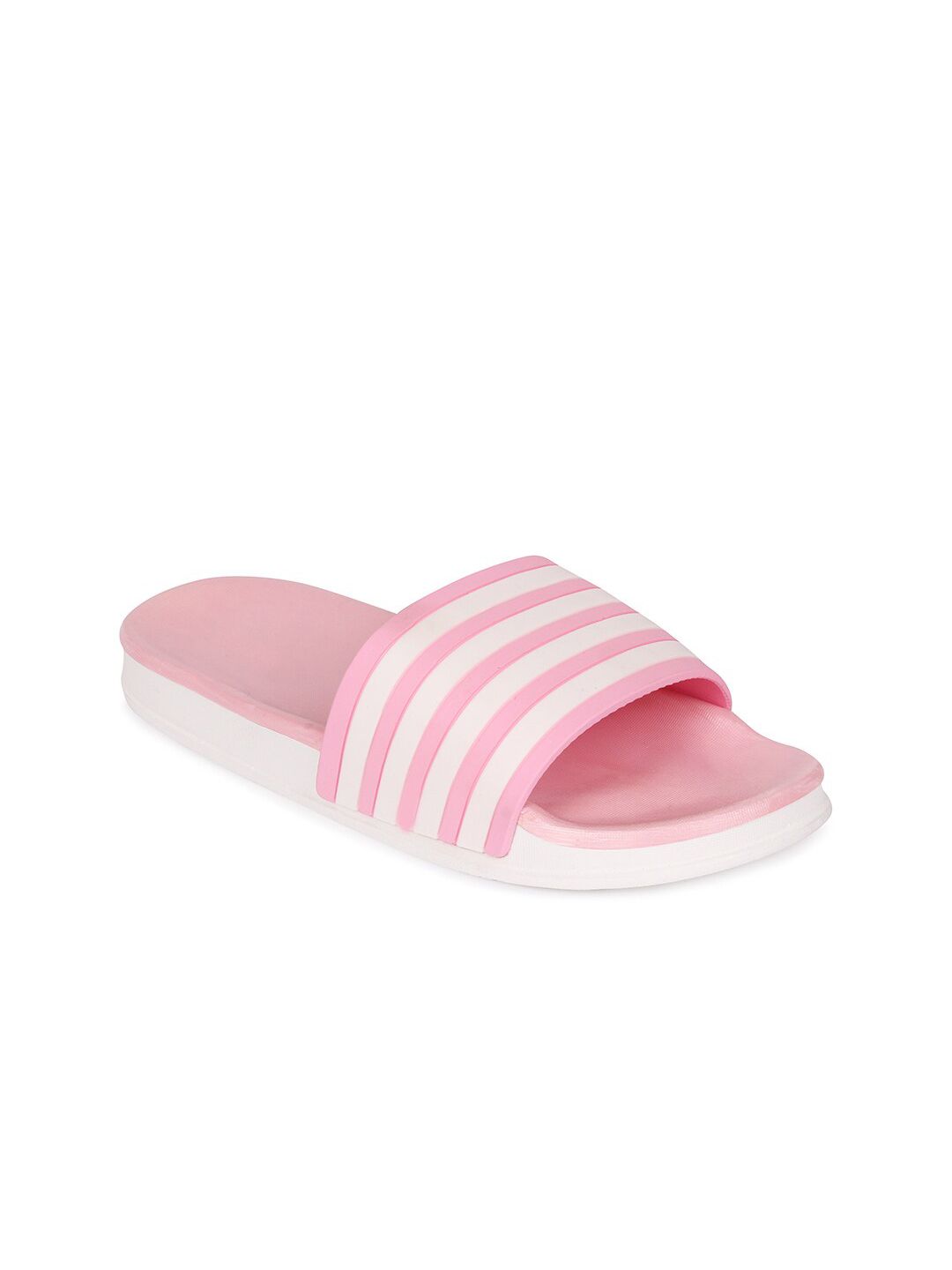 Longwalk Women Pink & White Striped Sliders Price in India