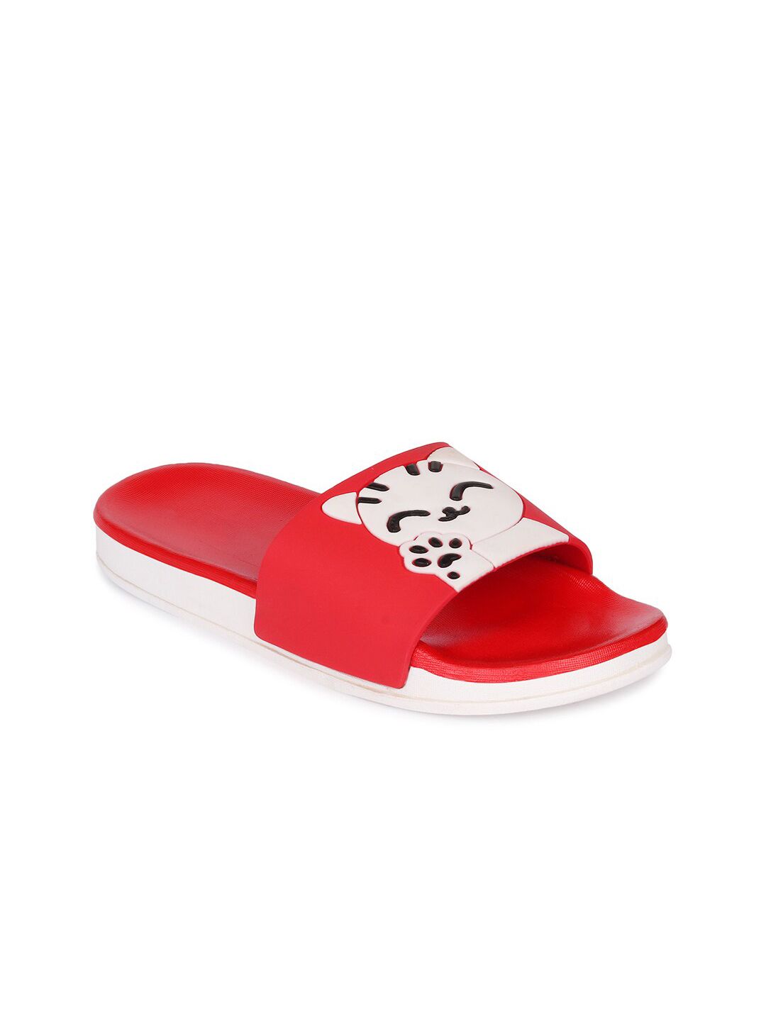 Longwalk Women Red & White Printed Sliders Price in India