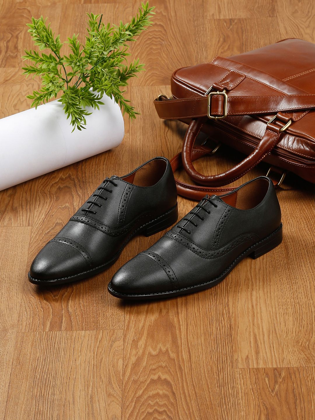 LOUIS STITCH Men Black Italian Leather Formal Oxford Shoes