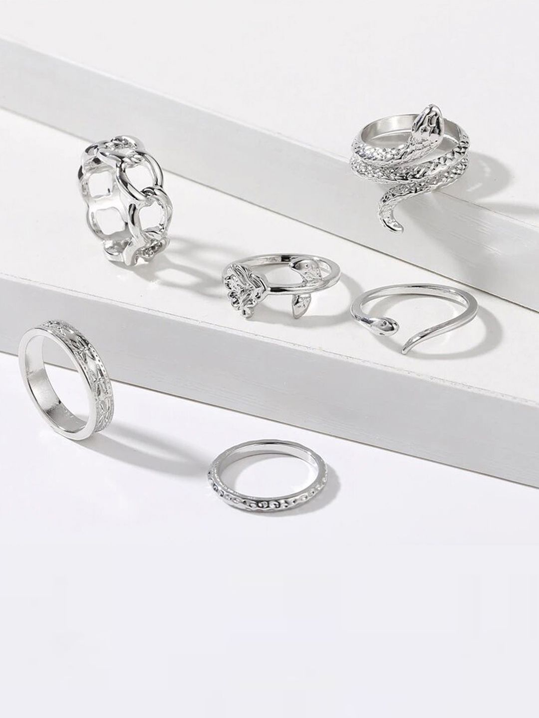Jewels Galaxy Set of 6 Silver-Plated Finger Rings Price in India