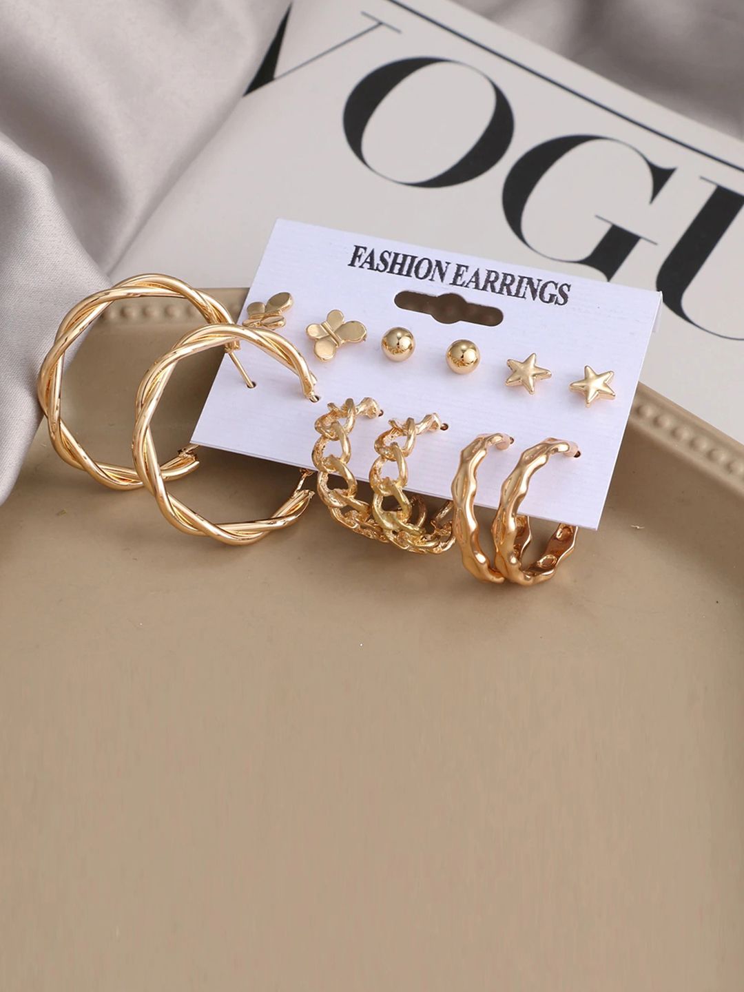 Jewels Galaxy Set of 6 Gold-Toned Classic Studs & Hoop Earrings Price in India