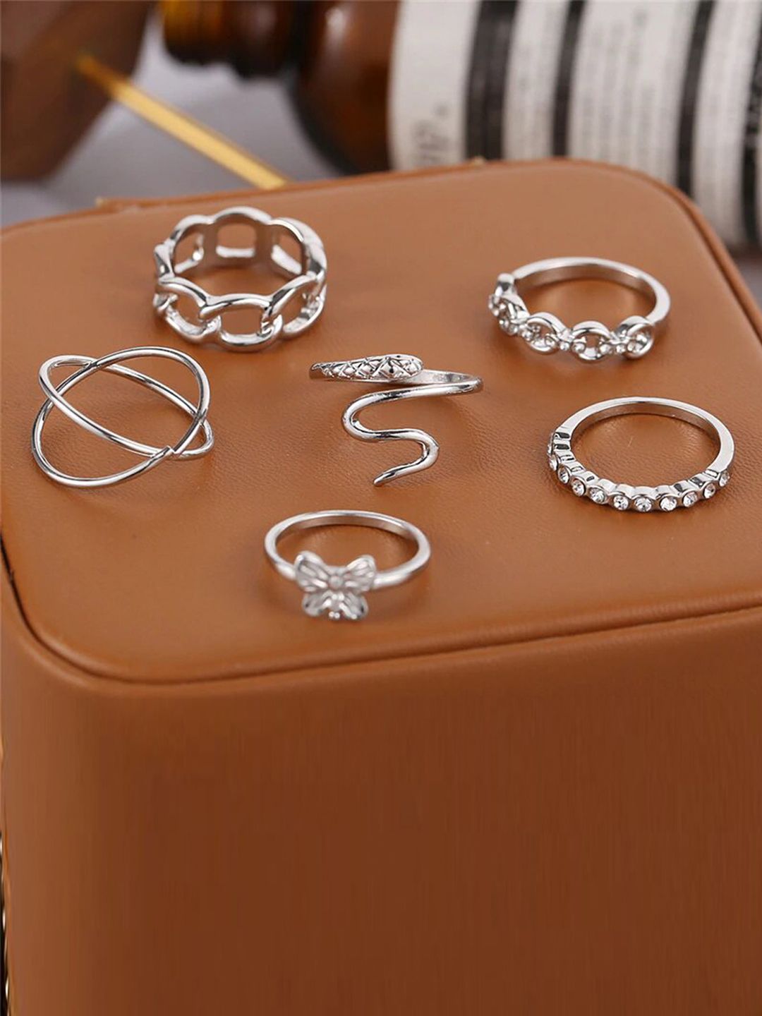 Jewels Galaxy Set of 6 Silver-Plated Finger Rings Price in India