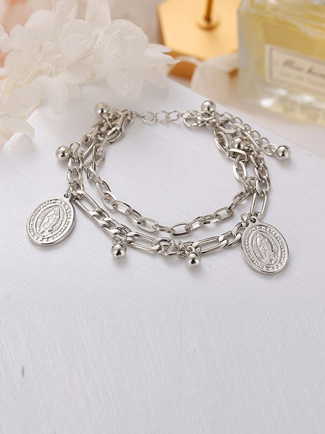 Jewels Galaxy Silver-Plated Layered Link Bracelet Price in India