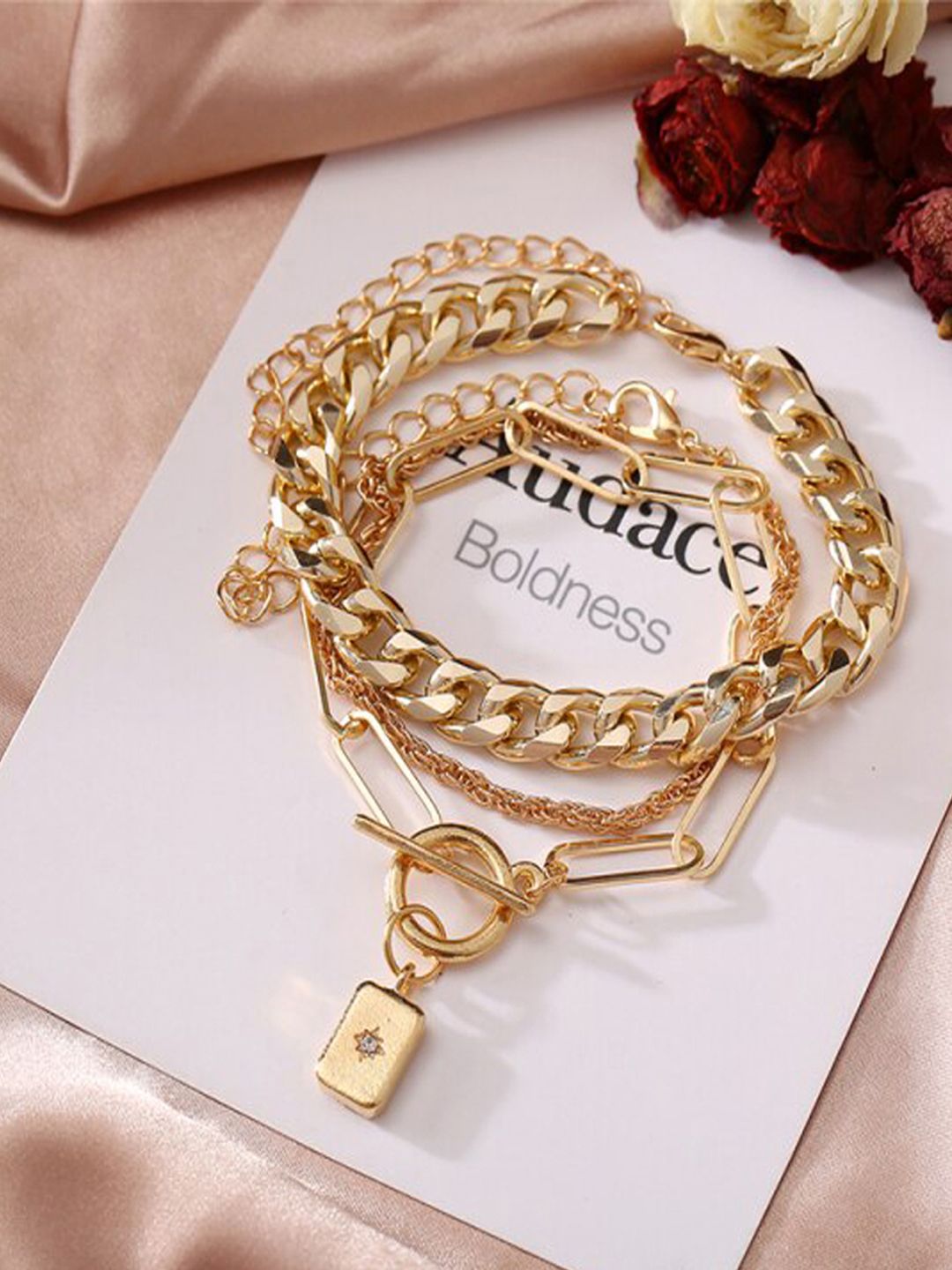 Jewels Galaxy Set of 3 Gold-Plated Link Chain Bracelets Price in India