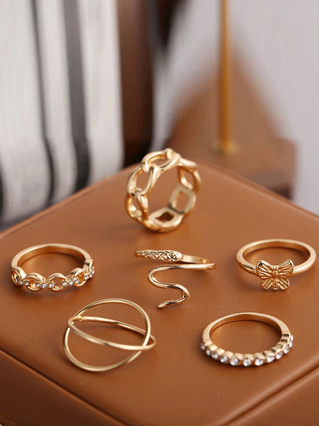 Jewels Galaxy Set of 6 Gold-Plated Finger Rings Price in India