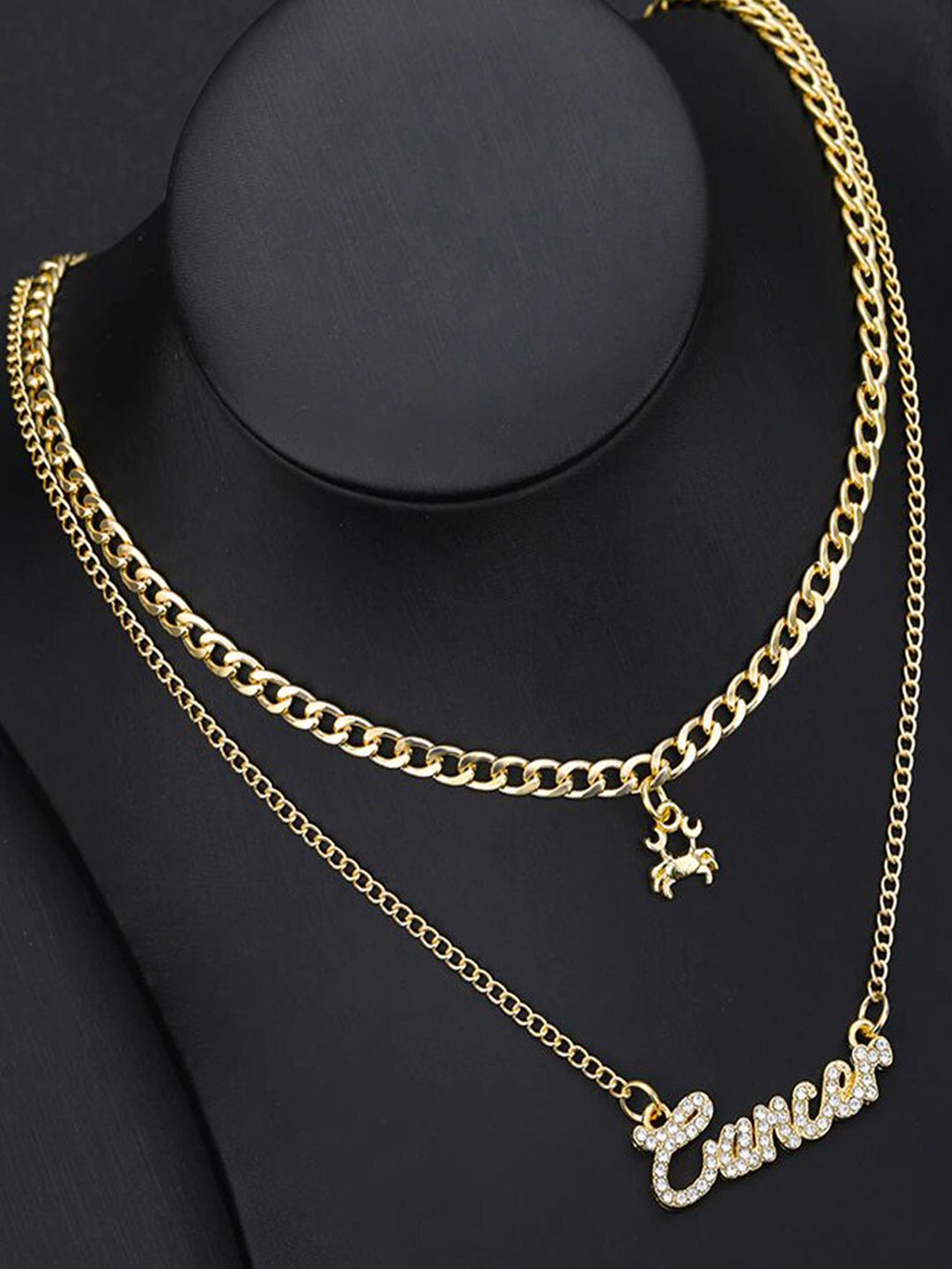 Jewels Galaxy Gold-Plated Cancer Zodiac Stone-Studded Layered Necklace Price in India