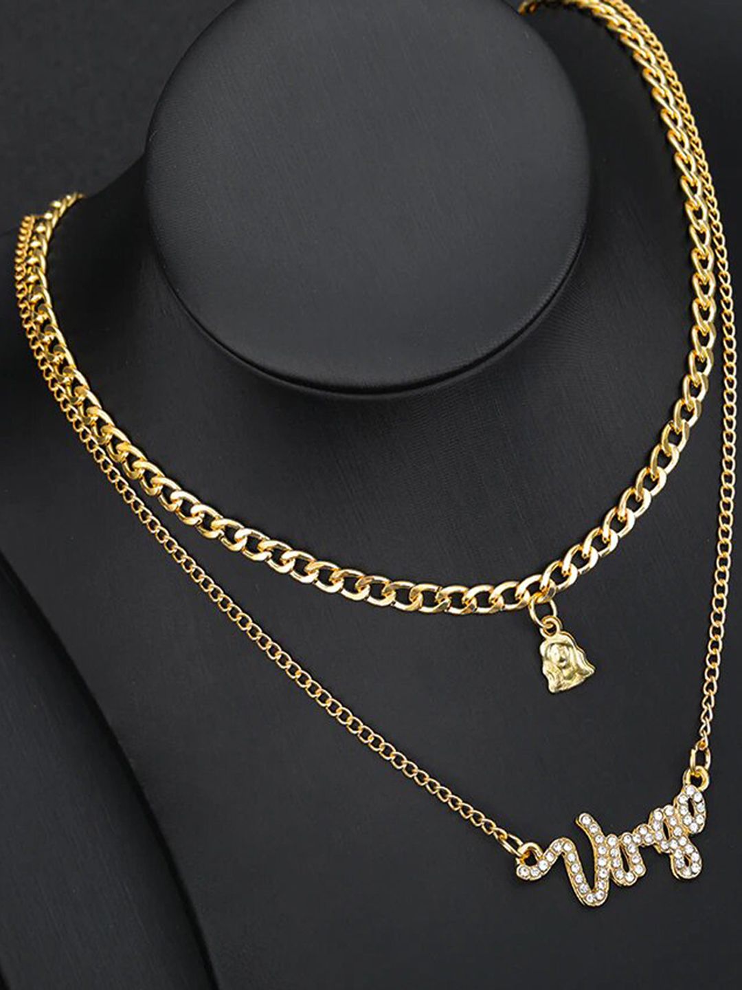 Jewels Galaxy Gold-Plated Virgo Zodiac Stone-Studded Layered Necklace Price in India