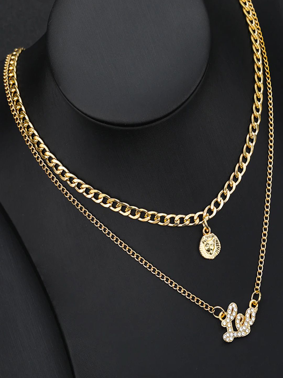Jewels Galaxy Gold-Plated Layered Necklace with Leo Zodiac Charm Price in India