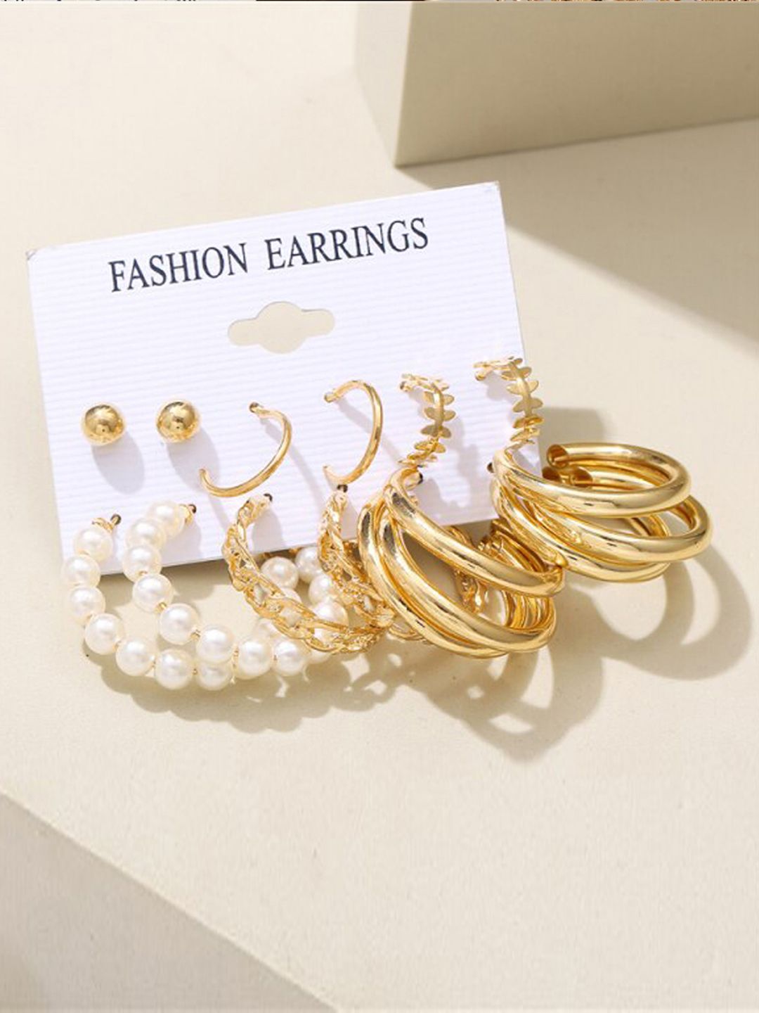 Jewels Galaxy Set of 6 Gold-Toned Classic Studs & Hoop Earrings Price in India