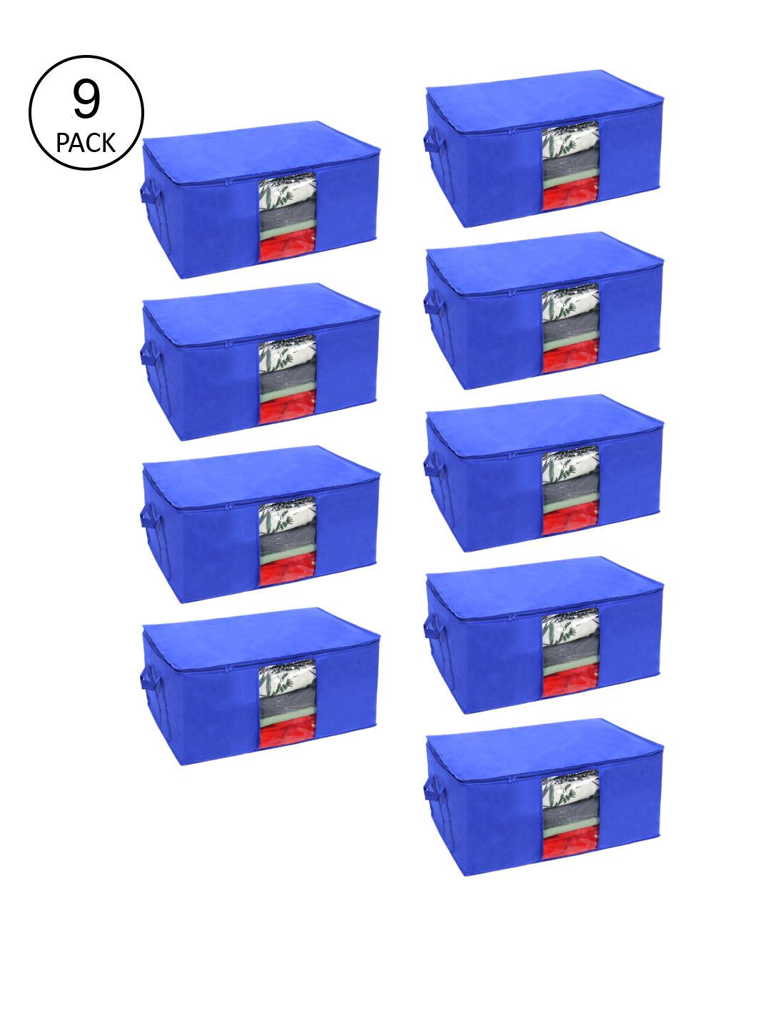 prettykrafts Set Of 9 Blue Solid Underbed Large Storage Organisers Price in India