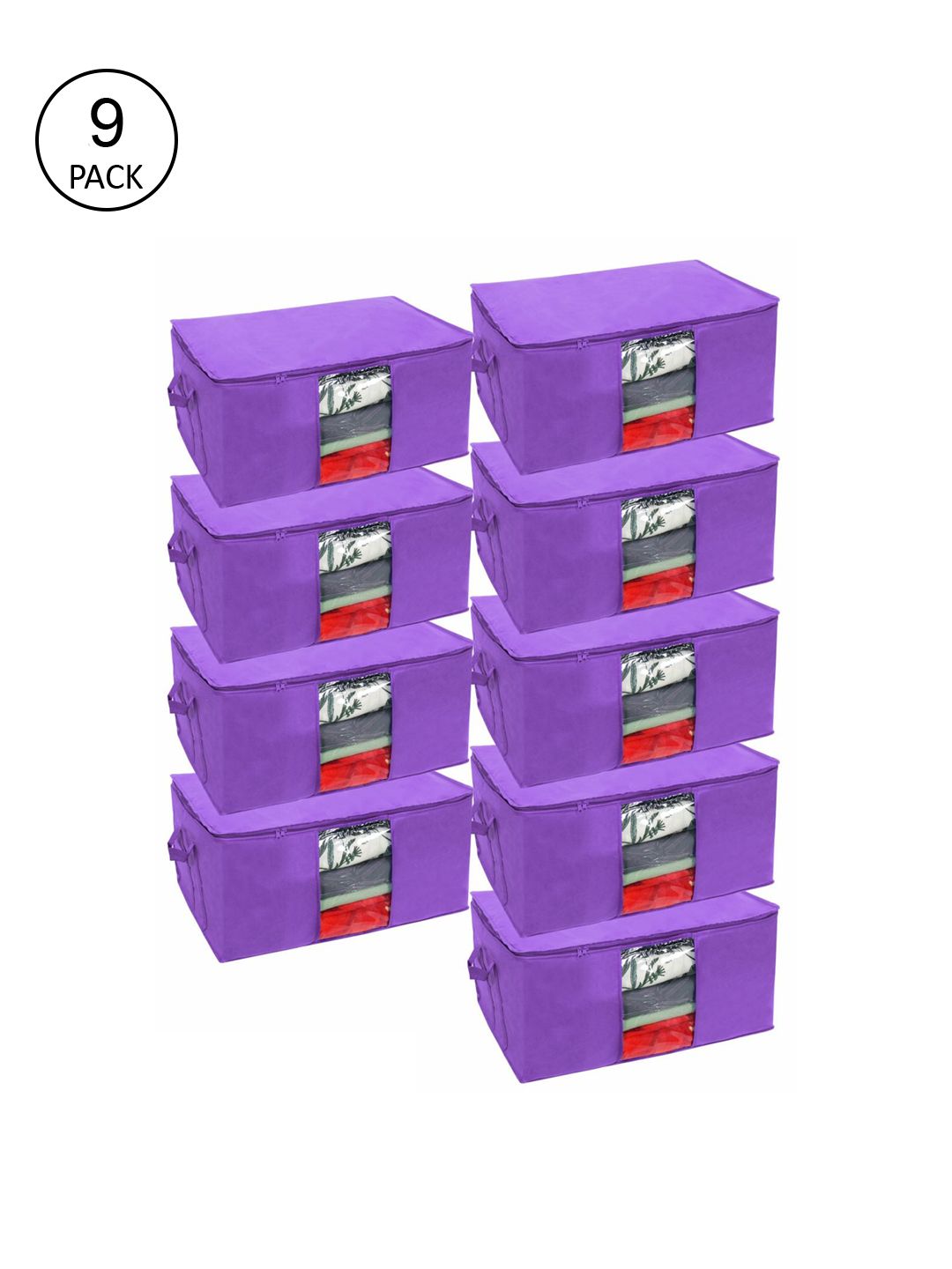 prettykrafts Set Of 9 Purple Solid Underbed Large Storage Organisers Price in India