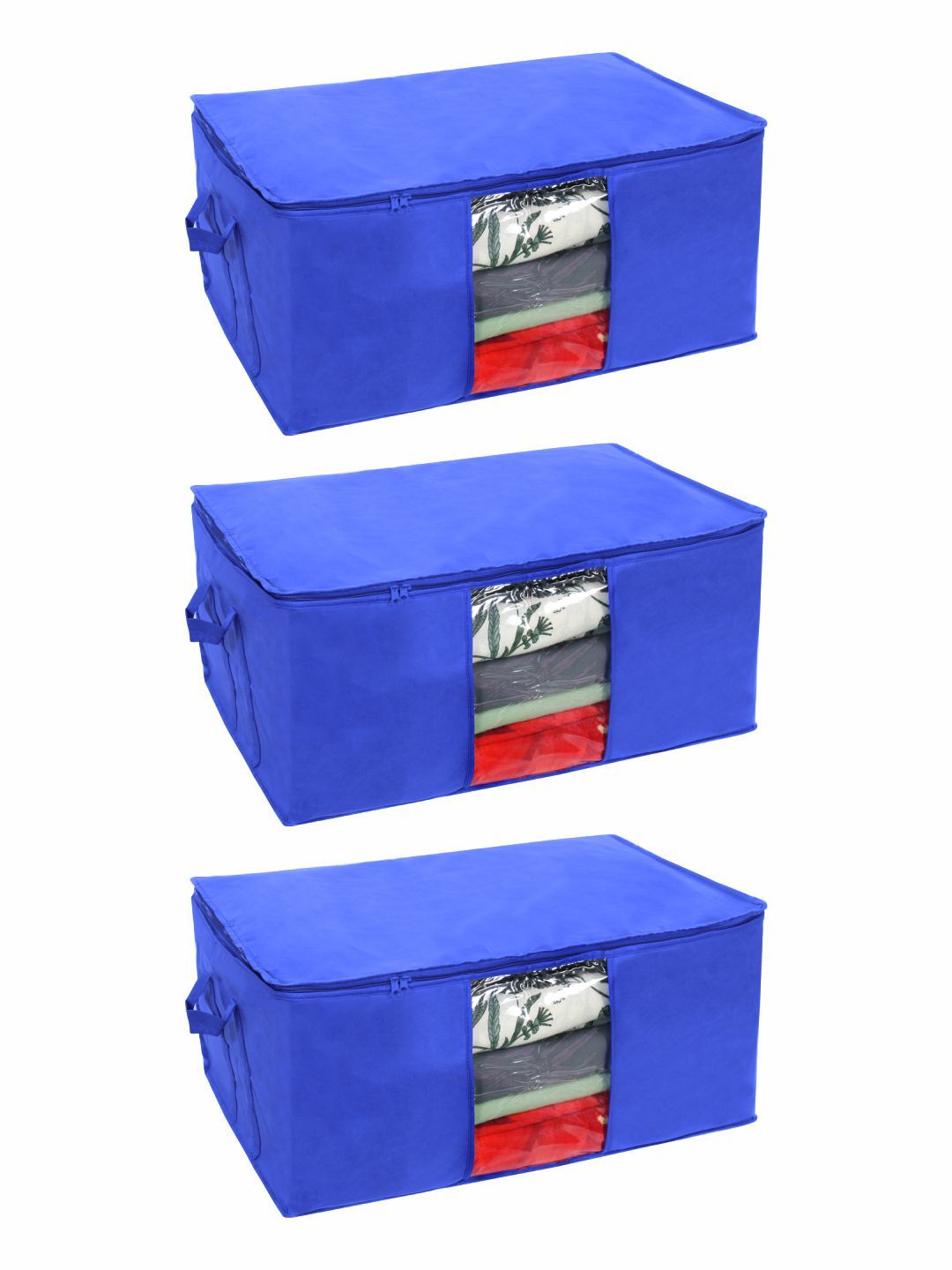 prettykrafts Set Of 3 Blue Solid Underbed Large Storage Organisers Price in India