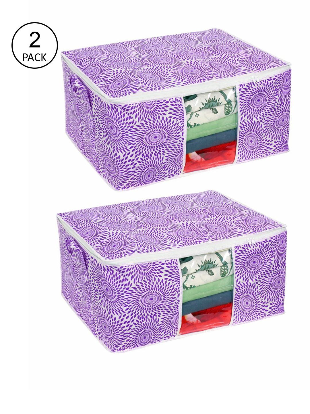 prettykrafts Set Of 2 Purple Printed Underbed Large Storage Organisers Price in India