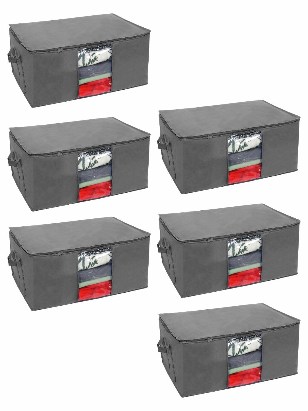 prettykrafts Set Of 6 Black Solid Underbed Large Storage Organisers Price in India