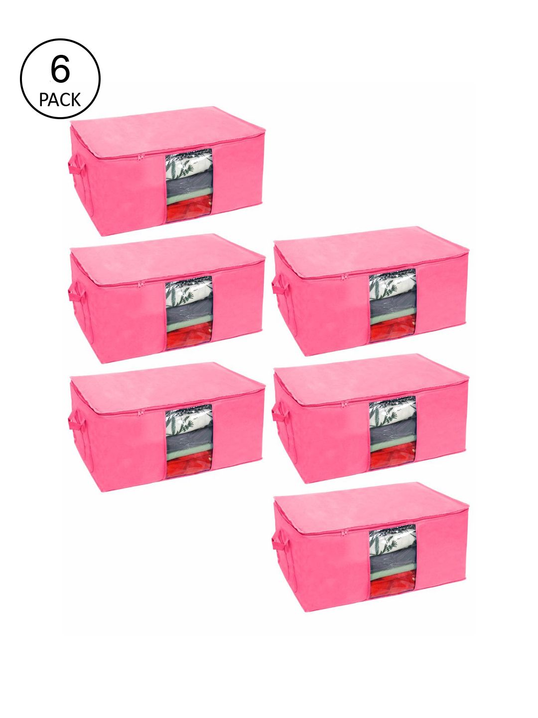 prettykrafts Set Of 6 Pink Solid Underbed Large Storage Organisers Price in India