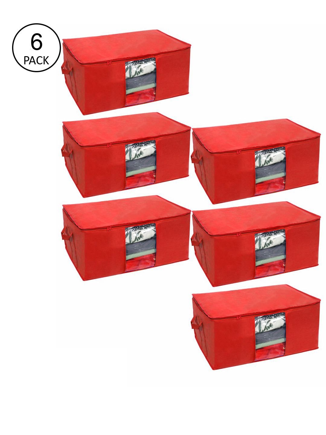 prettykrafts Set Of 6 Red Solid Underbed Large Storage Organisers Price in India