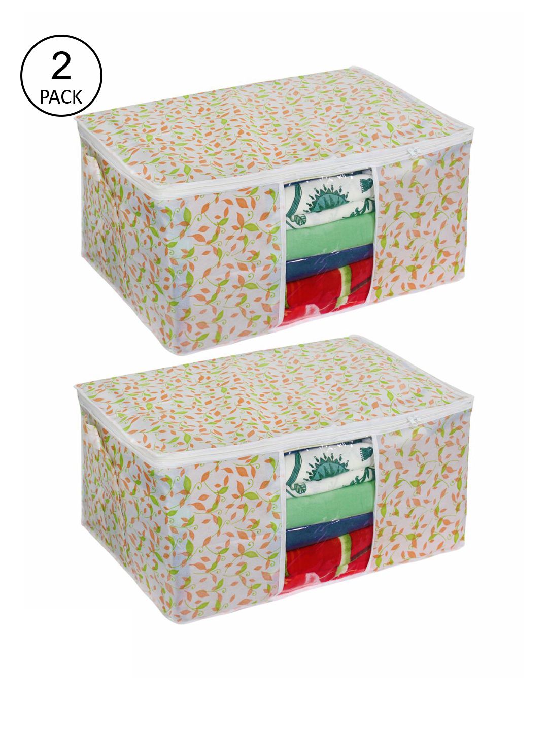 prettykrafts Set Of 2 Multicoloured Underbed Large Storage Bags With Transparent Window Price in India